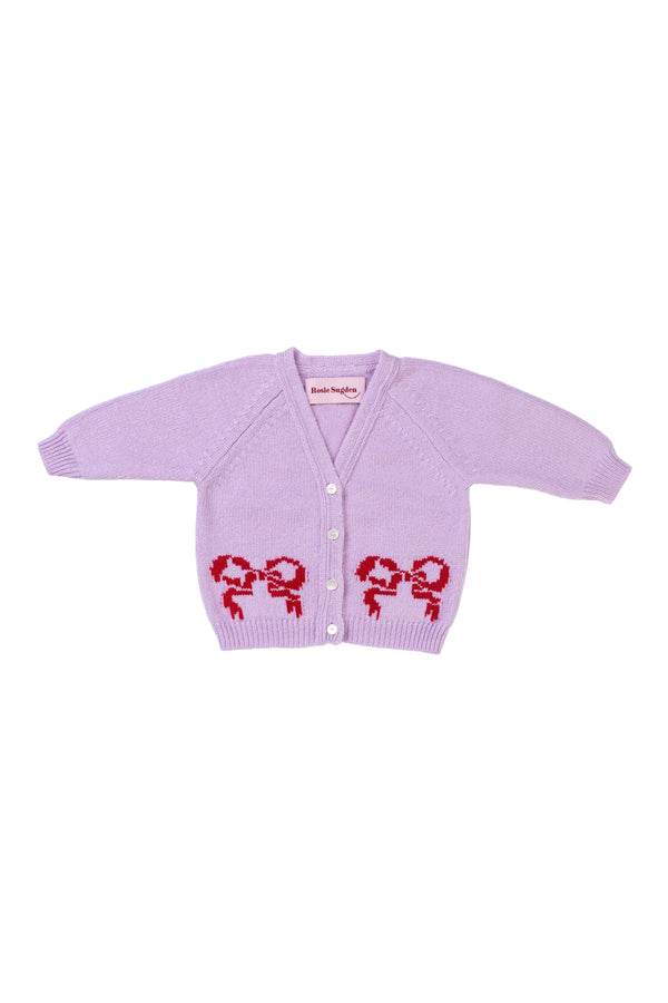 Baby + Children's Bow Motif Cashmere Cardigan, Lupin + Chianti