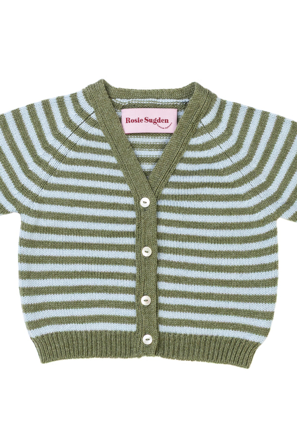 Baby + Children's Stripy Cashmere Cardigan, Ivy + Spa Blue