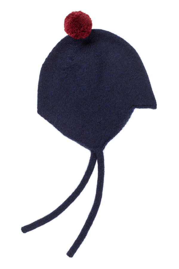 Cashmere Christmas Baby Bonnet, Blackberry with Jam Pom