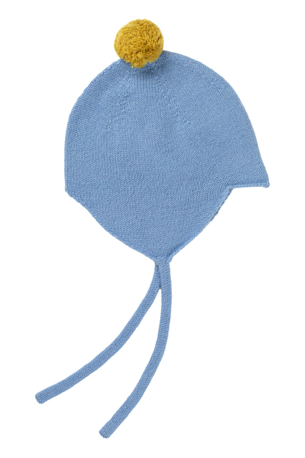 Cashmere Baby Bonnet, Hudson Bay with Gold Dust Pom
