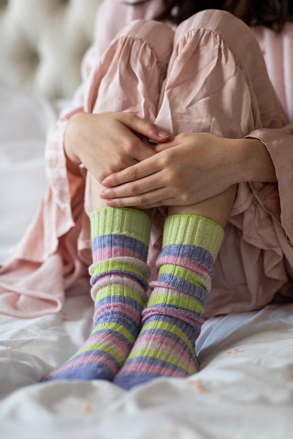 Stripy cashmere socks, Lupin + Limelight