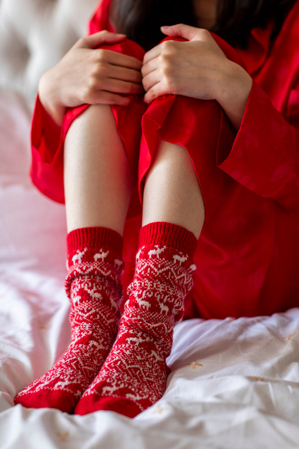 Reindeer Bed Socks, Regal Red