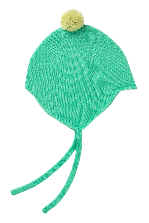 Cashmere Baby Bonnet, Mint with Halkidiki Pom-Pom