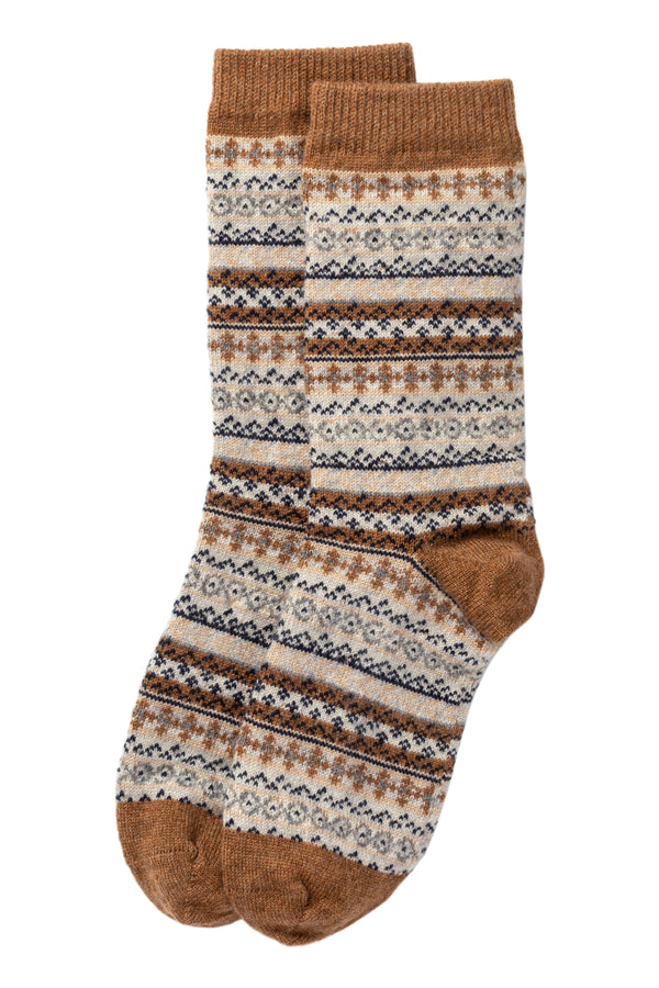 Fairisle Cashmere Bed Socks, Caramel
