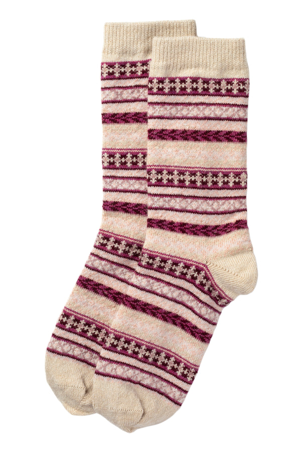 Fairisle Cashmere Bed Socks, Ivory
