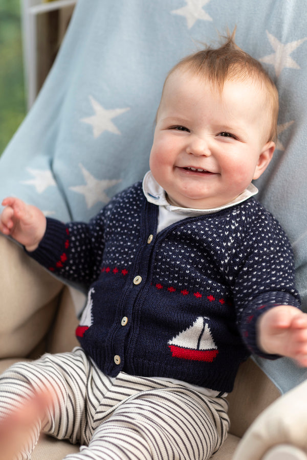 Boat Motif Baby Cardigan, Blackberry (Navy)