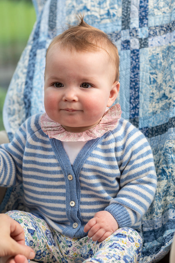 Stripy cashmere Baby Cardigan, Glacier + Swan