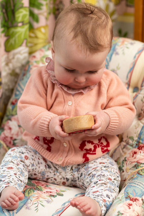 Bow Motif Baby Cardigan, Coral