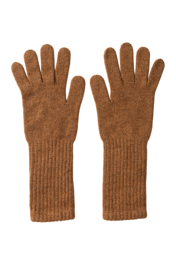 Long Ribbed-Cuff Gloves, Caramel