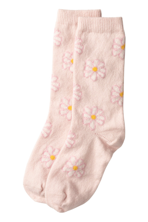 Cashmere Daisy Motif Bed Socks, Icing Pink