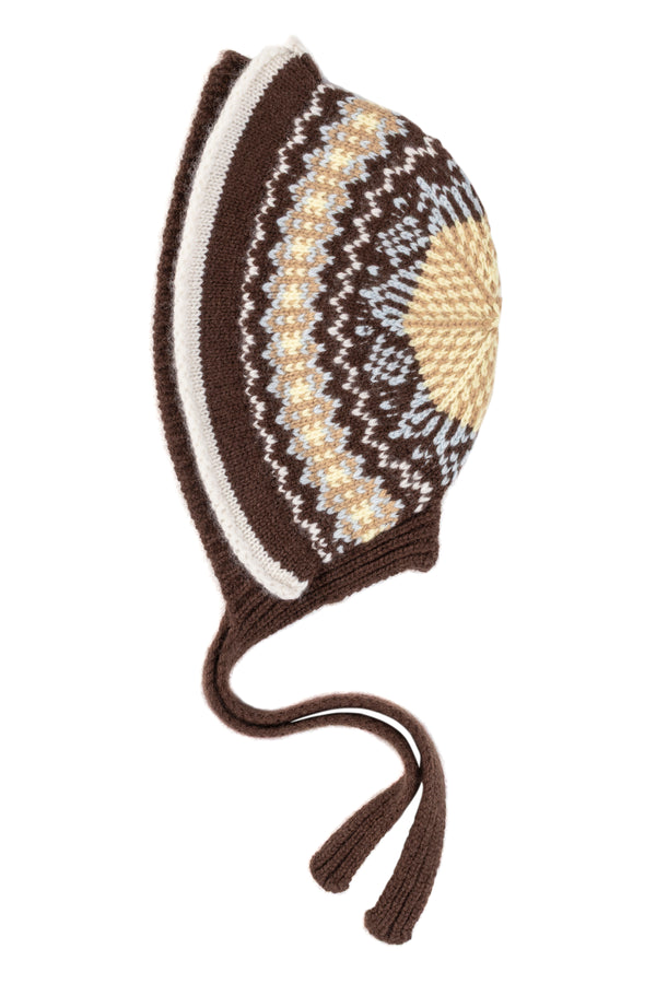 Fair Isle Inspired Bonnet, Cafe Noir