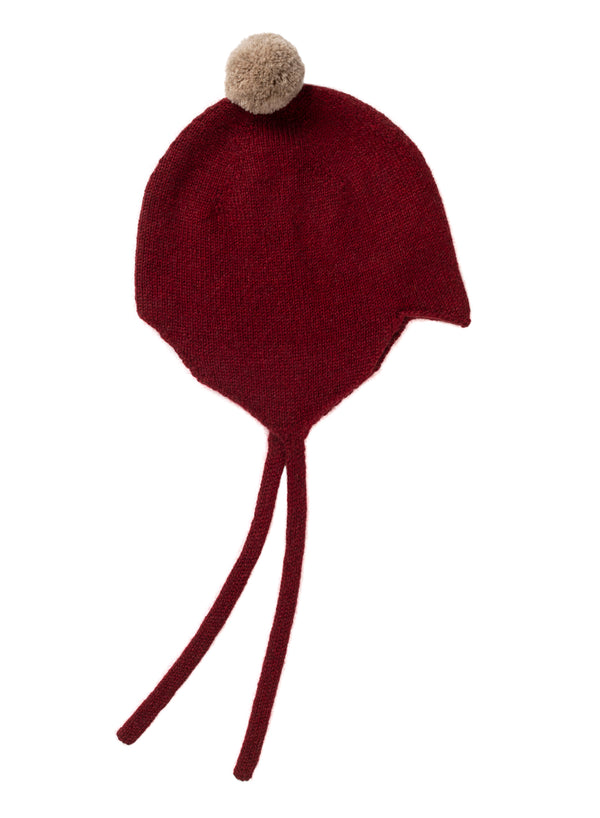 Cashmere Baby Bonnet, Jam + Stoneage pom