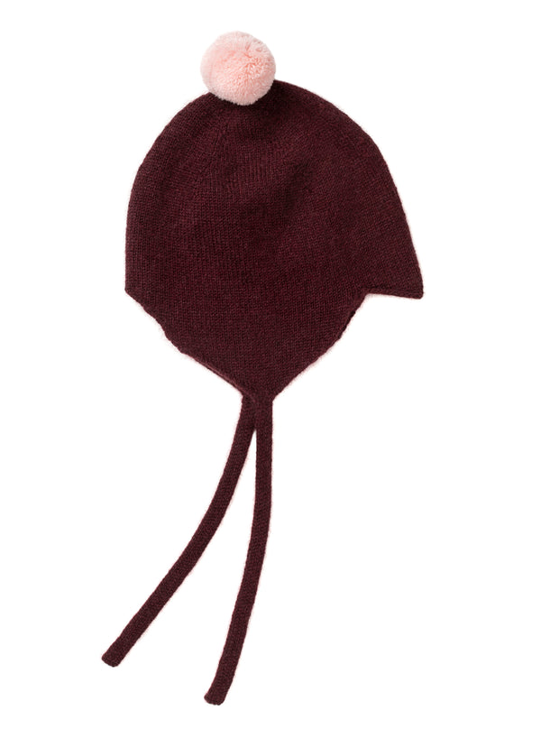 Cashmere Baby Bonnet, Kirsch + Marshmallow pom