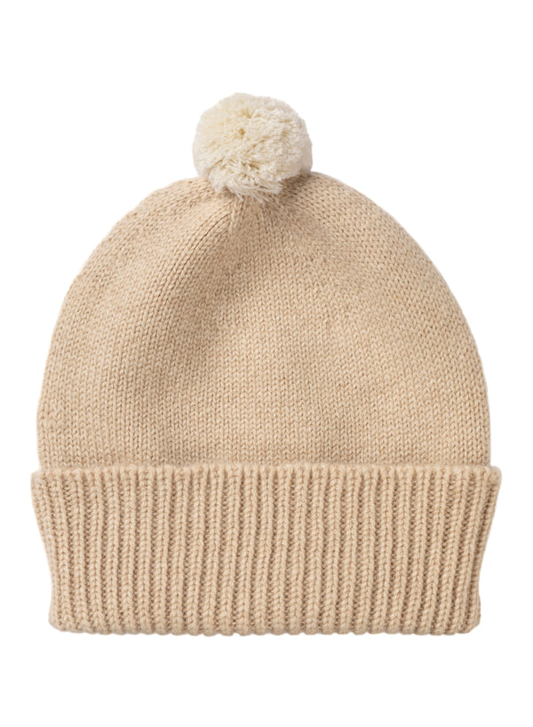 Children's Cashmere  beanie, Linen with Swan pom