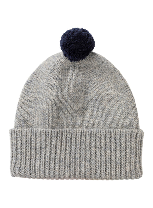 Chidlren's Cashmere beanie, Nickel with Navy pom