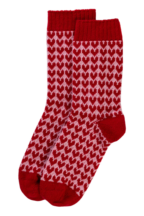 Cashmere solid Heart Bed Socks, Chianti and Lily