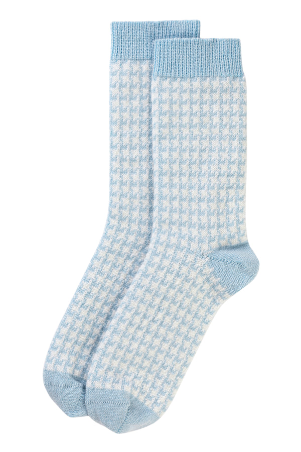 Houndstooth cashmere socks, Spa Blue