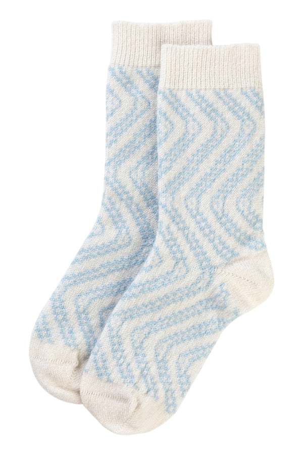 Swirly cashmere socks, Swan + Spa Blue