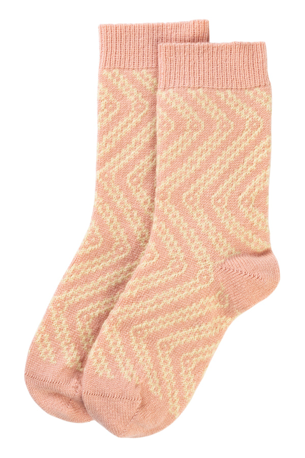 Swirly cashmere socks, Coral + Lemon