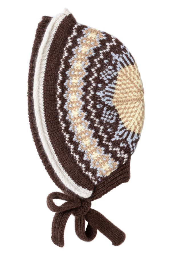Fair Isle Inspired Bonnet, Cafe Noir