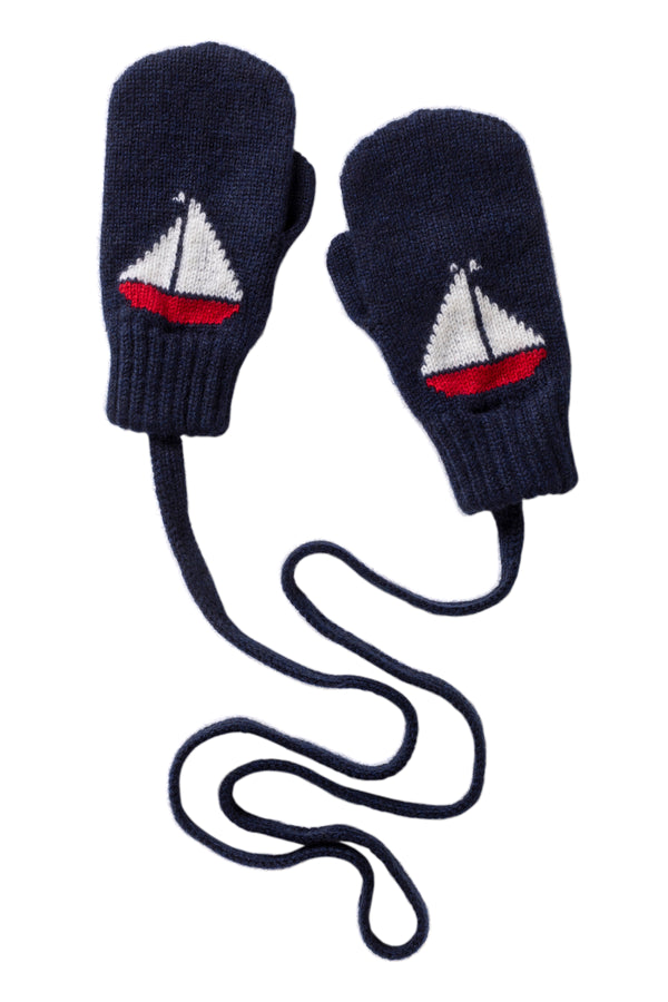 Children's boat cashmere mittens, Blackberry (navy)