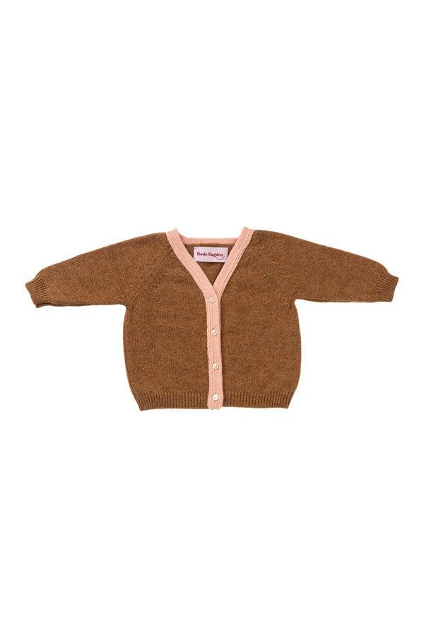 Contrast trim cashmere Baby Cardigan, Caramel + Coral trim