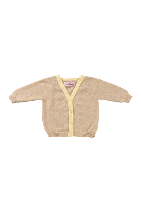 Contrast trim cashmere Baby Cardigan, Alabaster + Lemon trim