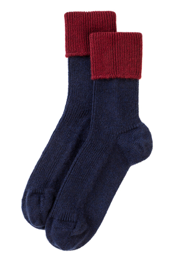 Cashmere Contrast Turnover Bed Socks, Blackberry + Jam