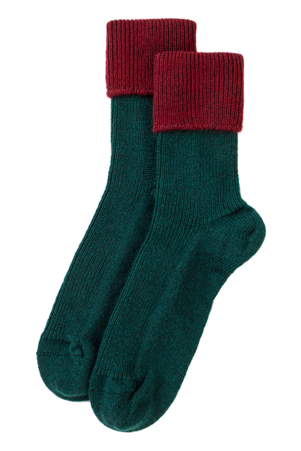 Cashmere Contrast Turnover Bed Socks, Bottle + Jam