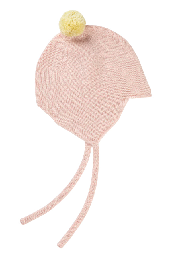 Cashmere Baby Bonnet, Marshmallow + Lemon Pom