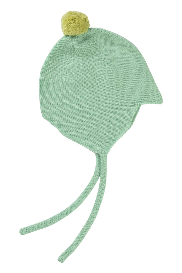 Cashmere Baby Bonnet, Cool Mint + Halkidiki Pom