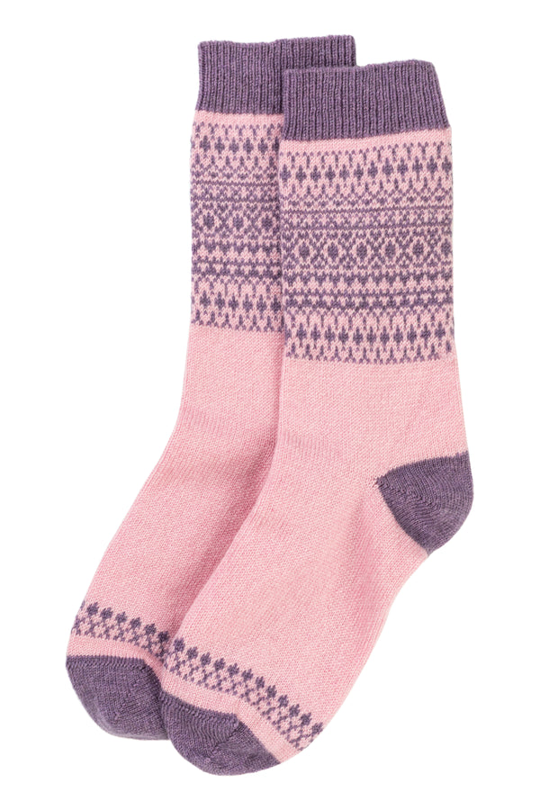 Fairisle Cashmere Bed Socks, Lily + Purple Rain