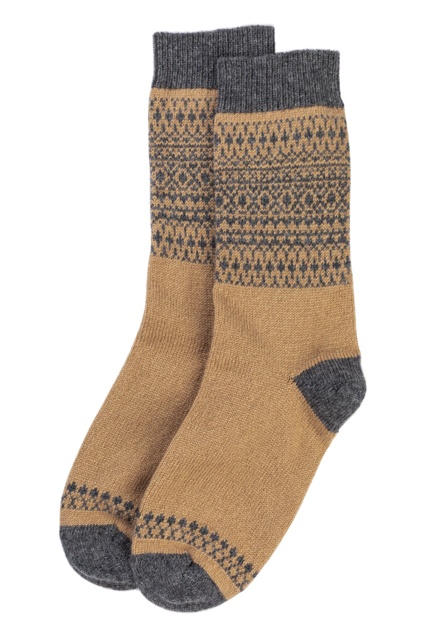 Fairisle Cashmere Bed Socks, Pecan + Dolomite