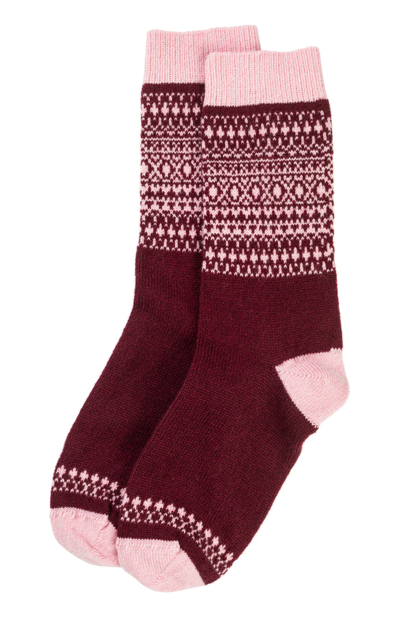 Fairisle Cashmere Bed Socks, Damson + Lily