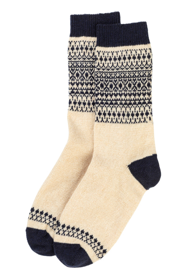 Fairisle Cashmere Bed Socks, Alabaster + Blackberry (Navy)