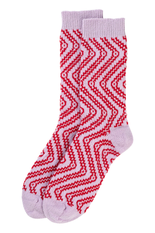 Swirly Cashmere Bed Socks, Lupin + Chianti