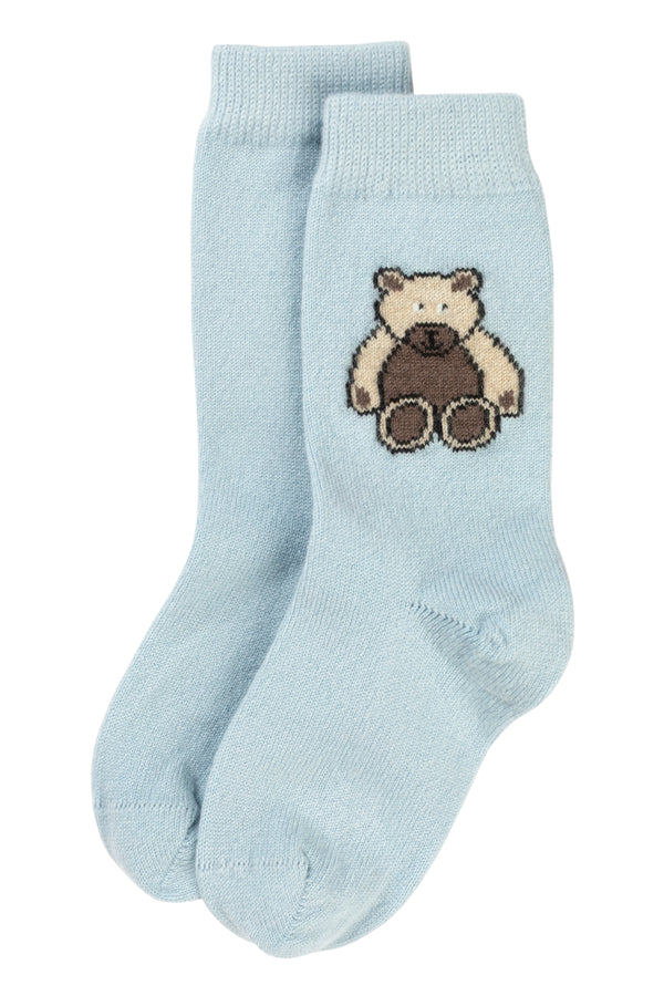 Children's Cashmere Teddy Bear Socks, Spa Blue