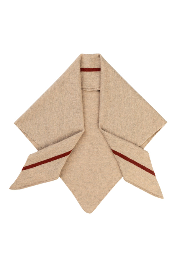 Cashmere Triangle Scarf, Cereal with Rust Stripe