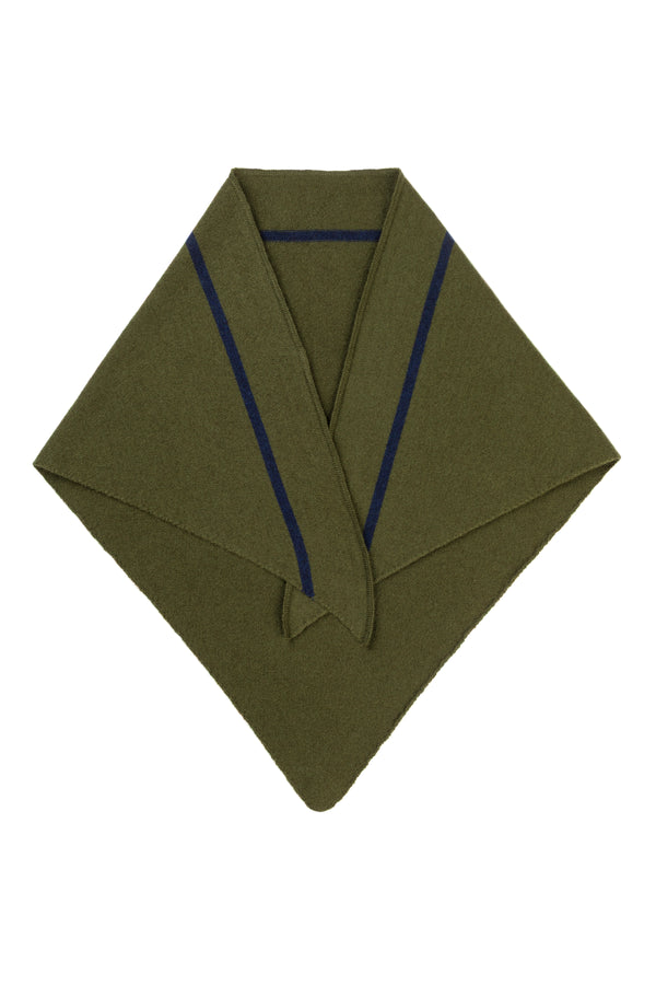 Cashmere Triangle Scarf, Loden with Blackberry Stripe
