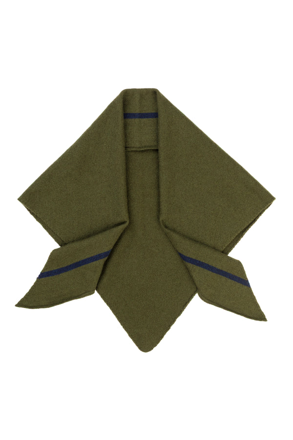 Cashmere Triangle Scarf, Loden with Blackberry Stripe