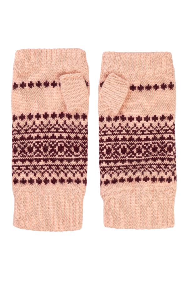 Fairisle Yoke Wrist-Warmers, Coral + Damson