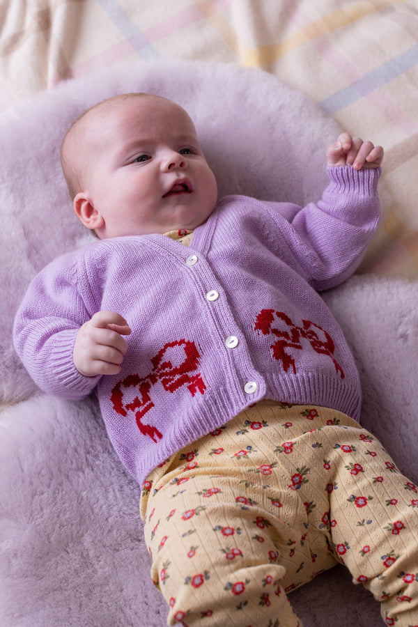Baby + Children's Bow Motif Cashmere Cardigan, Lupin + Chianti