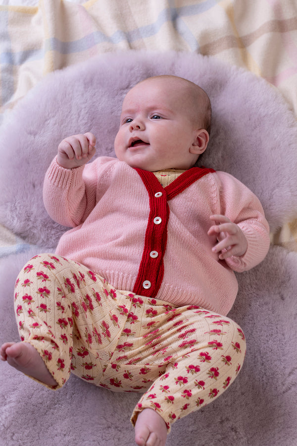 Baby + Children's Contrast-Trim Cashmere Cardigan, Marshmallow + Chianti