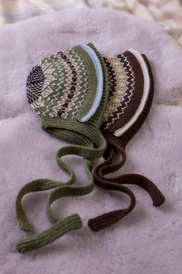 Fair Isle Inspired Bonnet, Cafe Noir