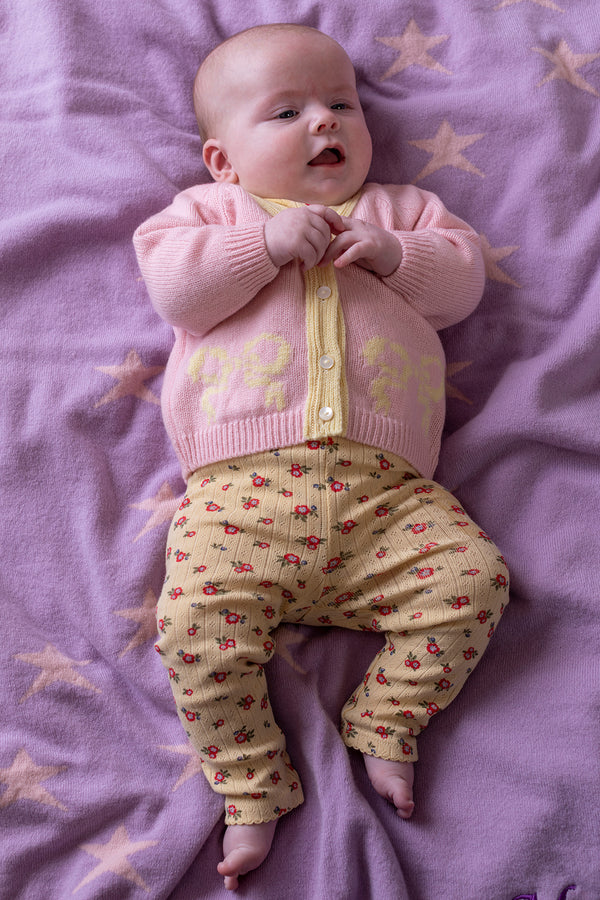 Baby + Children's Contrast-Trim Cashmere Cardigan with Bow Motif, Marshmallow + Lemon