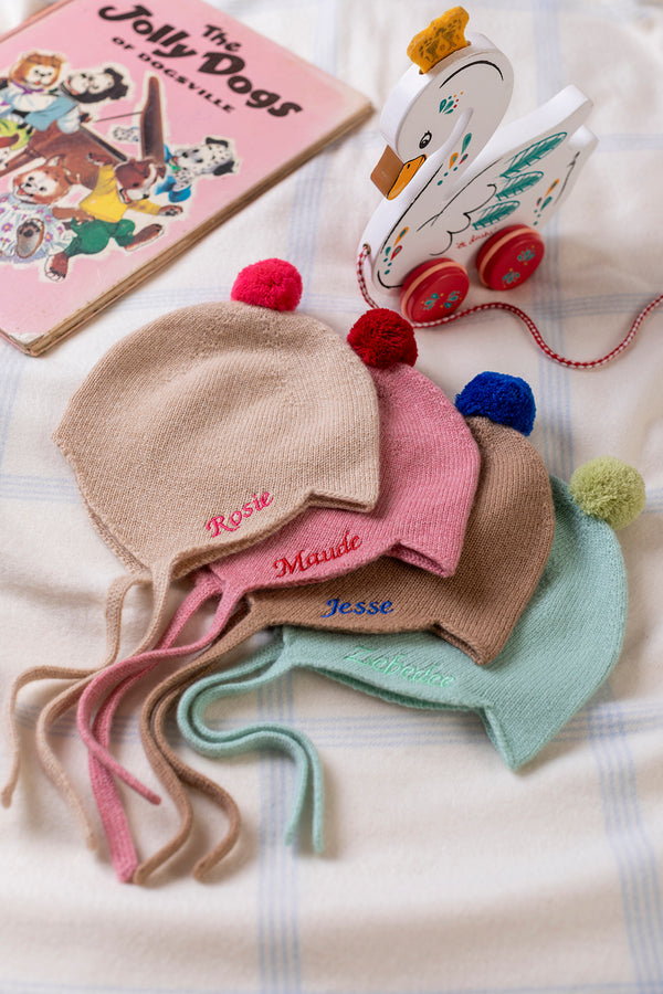 Cashmere Baby Bonnet, Pecan with Titanic Pom