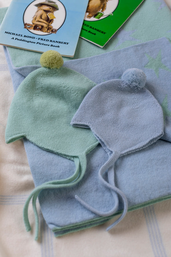 Two-Colour Star Cashmere Baby Blanket, Cool Mint + Spa Blue