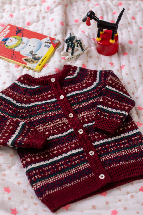 Baby + Children's Fairisle Cashmere Cardigan, Jam, Blackberry, Ivory, Bottle + Mushroom