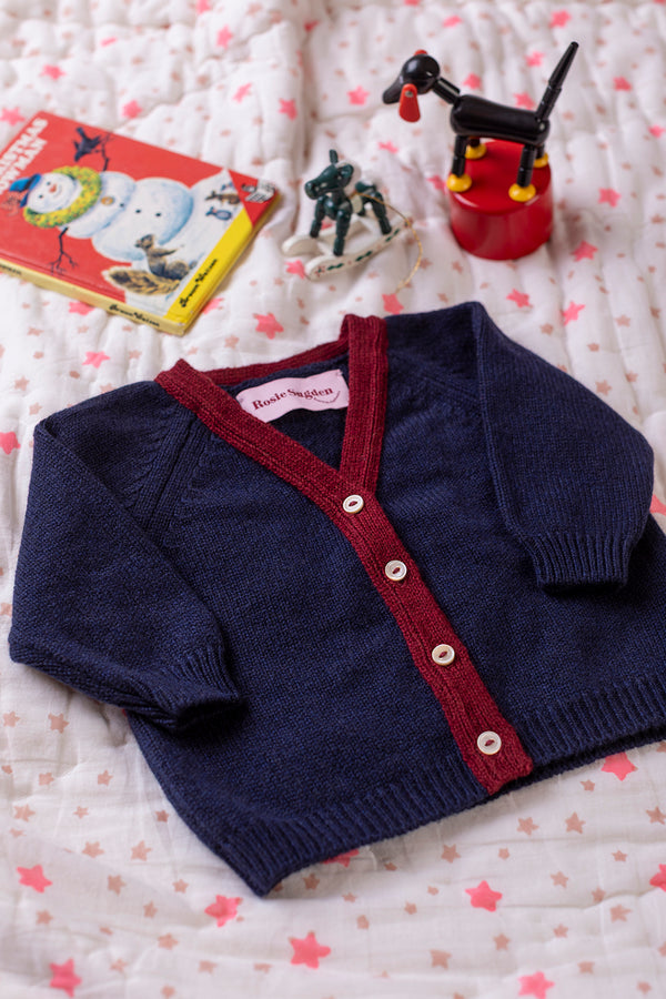 Baby + Children's Contrast-Trim Cashmere Cardigan, Blackberry + Jam