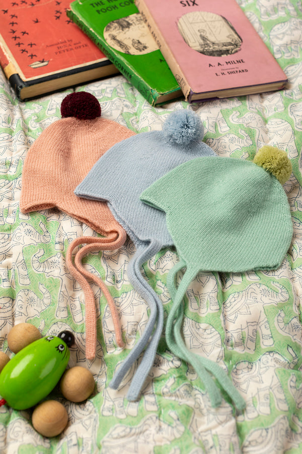 Cashmere Baby Bonnet, Cool Mint with Halkidiki Pom
